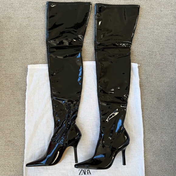 Zara Black Patent Over-the-Knee Stiletto Boots. Retail: $199. US 7.5, EU 38 size - Picture 11 of 16